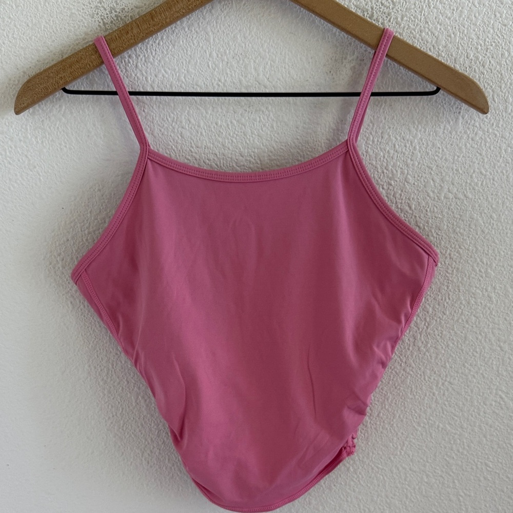 Z by Zella Pink Ruched Side Pink Spaghetti Strap Active Crop Top Small